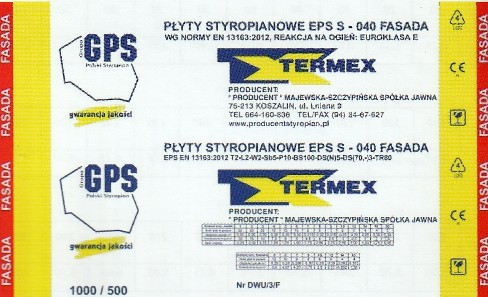 Etykieta EPS S 040 Fasada