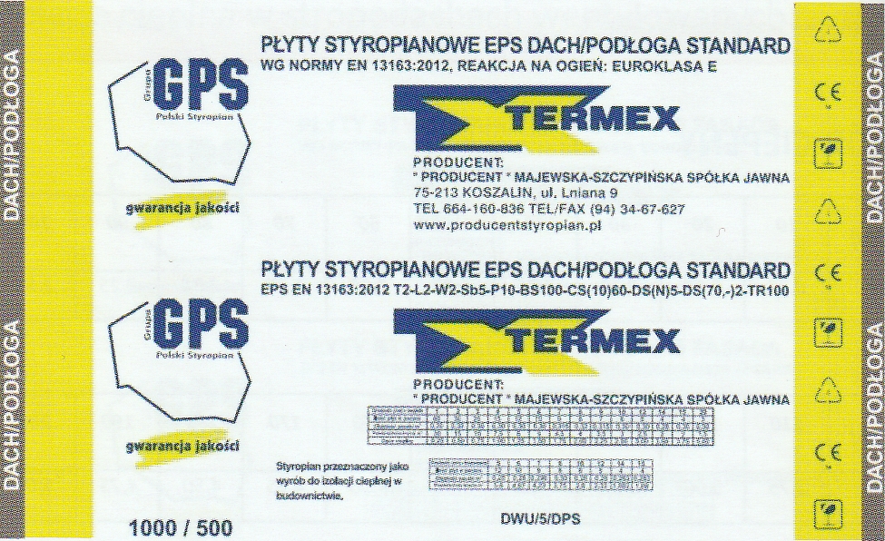 Etykieta EPS Dach/Podłoga Standard