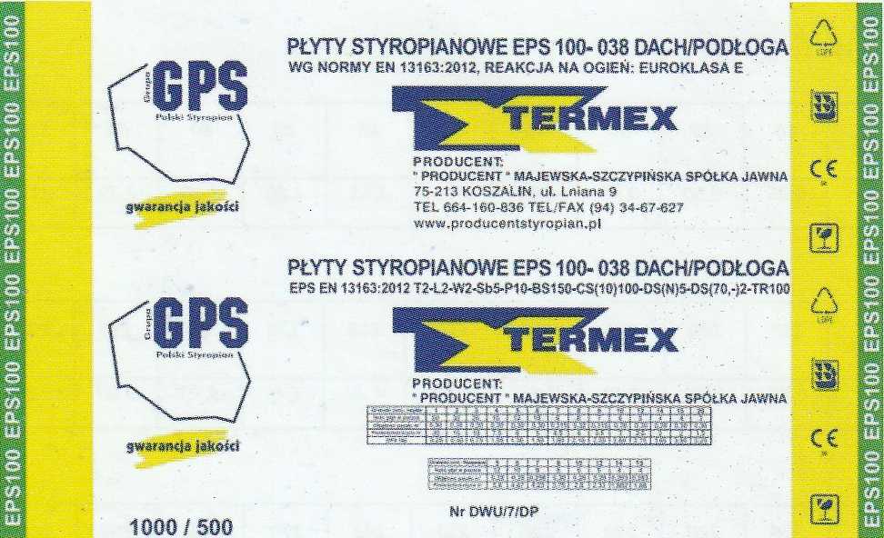 Etykieta EPS 100 038 Dach/Podłoga